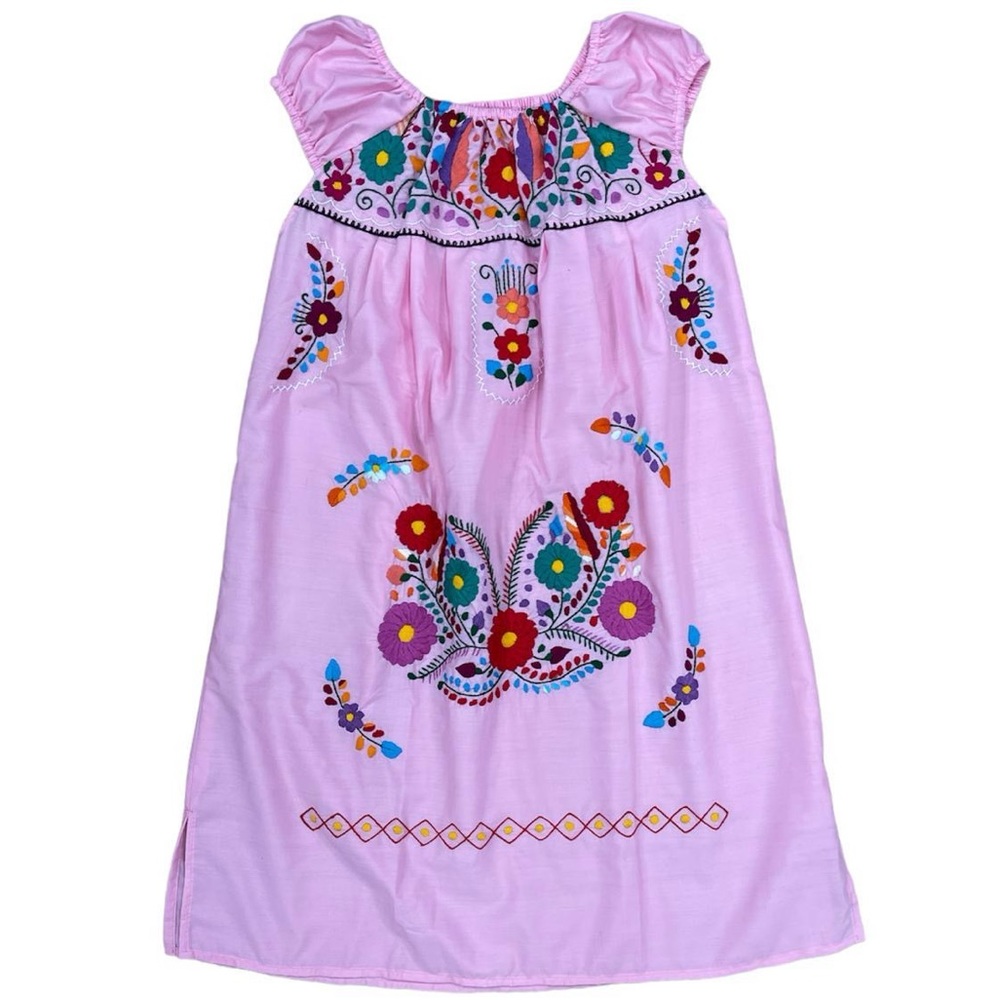 Mexican Floral Embroidered Off the Shoulder Dress Evelia Pink